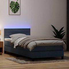 Κρεβάτι Boxspring με Στρώμα & LED Σκούρο Γκρι 100x210 εκ. Βελούδινο 3316966