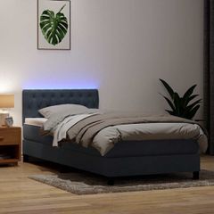 Κρεβάτι Boxspring με Στρώμα & LED Σκούρο Γκρι 100x210 εκ. Βελούδινο 3317158