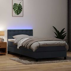 Κρεβάτι Boxspring με Στρώμα & LED Σκούρο Γκρι 100x210 εκ. Βελούδινο 3317254