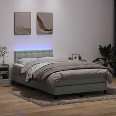 Κρεβάτι Boxspring με Στρώμα & LED Ανοιχτό Γκρι 120x220 εκ. Βελούδινο 3317307
