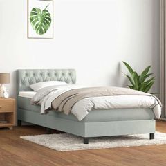 Box Spring κρεβάτι με στρώμα ανοιχτό γκρι 80x220 cm Βελούδινο 3316521