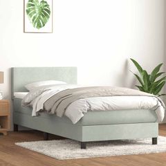 Box Spring κρεβάτι με στρώμα ανοιχτό γκρι 90x220 εκ. Βελούδινο 3316047