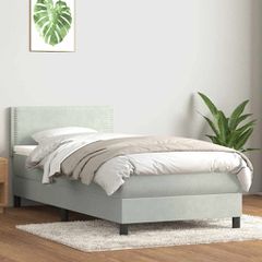 Box Spring κρεβάτι με στρώμα ανοιχτό γκρι 90x220 εκ. Βελούδινο 3316143
