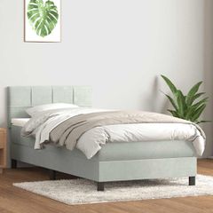 Box Spring κρεβάτι με στρώμα ανοιχτό γκρι 90x220 εκ. Βελούδινο 3316239