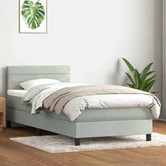 Box Spring κρεβάτι με στρώμα ανοιχτό γκρι 90x220 εκ. Βελούδινο 3316335