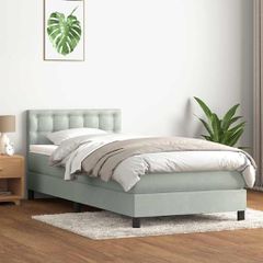 Box Spring κρεβάτι με στρώμα ανοιχτό γκρι 90x220 εκ. Βελούδινο 3316623