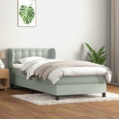 Box Spring κρεβάτι με στρώμα ανοιχτό γκρι 90x220 εκ. Βελούδινο 3317889