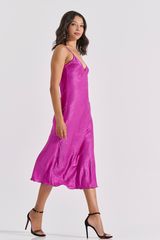 Midi Σατέν Slip Dress ΔΩΡΟ το String – Magenta