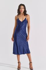 Midi Σατέν Slip Dress ΔΩΡΟ το String – Μπλε