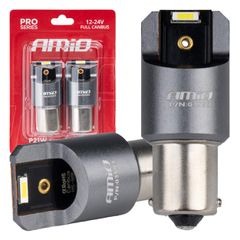 ΛΑΜΠΕΣ LED CAN-BUS P21W BA15S 12/24V 6.000K 2xSMD ΛΕΥΚΟ PRO SERIES AMIO - 2 ΤΕΜ.
