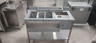 Bar Station Ουδέτερο με Γούρνα, Rinser, Μονωμένη παγολεκάνη και Χώρο για Λεκανάκια 120Χ60-70Χ86 Attica-Inox....ΔΕΚΤΗ ΠΙΣΤΩΤΙΚΗ ΚΑΡΤΑ