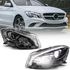 Μπροστινά Φανάρια Set Για Mercedes-Benz CLA W117 13-19 Upgrade Σε Facelift Look Μαύρα Full Led DRL Με Μοτέρ