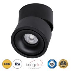Επιφανειακό LED Spot Downlight Φ10cm 12W 1500lm 36° AC 220-240V IP20 Φ10 x Υ10.5cm - Στρόγγυλο - Μαύρο - Θερμό Λευκό 2700K - Bridgelux COB - 5 Years Warranty