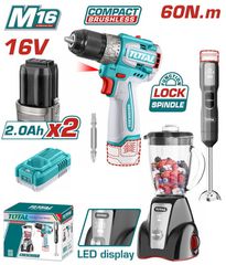 BF TOTAL ΣΕΤ ΔΡΑΠΑΝΟΚΑΤΣΑΒΙΔΟ 60Nm + BLENDER ΧΕΙΡΟΣ + BLENDER ΒΑΣΗΣ ΜΠΑΤ. Li-ion 16V / 2Ah / 2 ΜΠΑΤ (TOSLI240868E)