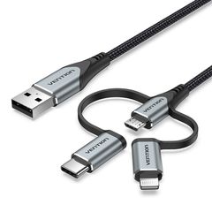 Vention USB 2.0 A Male to 3-in-1 Micro-B Male Cable 1M Gray Aluminum Alloy Type
