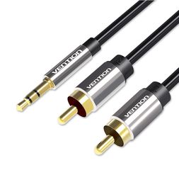 Vention 3.5mm Male to 2RCA Male Audio Cable 2M Black Metal Type