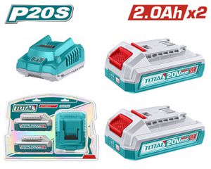TOTAL Σέτ 2 τεμαχίων Μπαταρίες TFBLI2001 Li-ion 20V / 2Ah + 1 τεμάχιο Φορτιστής TFCLI2001E Επαγγελματικό  ( TFBCPK2212E )