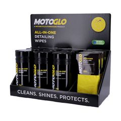 Motoglo Επιτραπέζια Βιτρίνα με Υγρά Μαντιλάκια Καθαρισμού & Πανάκια Γυαλίσματος με Μικροίνες counter top display