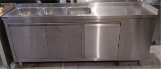 Λάντζα Ανοξείδωτη Κλειστή 200x43x87Cm Με 3 Γούρνες 35x33x20Cm - Εκθεσιακή Ετοιμοπαράδοτη.
