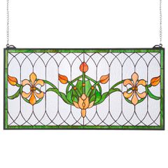 Πάνελ παραθύρου βιτρό VEVOR, 810 x 433 mm, Κρεμαστό πάνελ παραθύρου Tiffany σε στυλ τραβέρσας με αλυσίδα, μεγάλο οριζόντιο ορθογώνιο βιτρό, Vintage παραδοσιακής τέχνης χειροτεχνίες για διακόσμηση κουζ