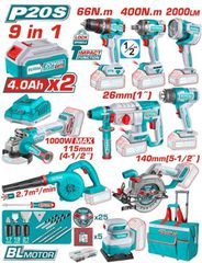 TOTAL ΕΠΑΓΓ. ΣΕΤ 9τεμ ΕΡΓΑΛΕΙΩΝ ΜΠΑΤ. Li-ion 20V / 4Ah / 2 ΜΠΑΤΑΡΙΕΣ BL Motor (TOSLI250381E)