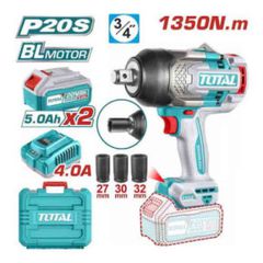Total Brushless Μπουλονόκλειδο Μπαταρίας 20V 2x5Ah με Υποδοχή 3/4"