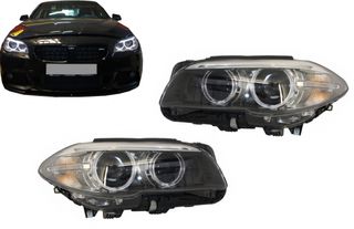 Προβολείς Angel Eyes Led Bi-Xenon Κατάλληλοι Για Bmw Σειρά 5 F10 F11 (2011-2013) Lci Look Black