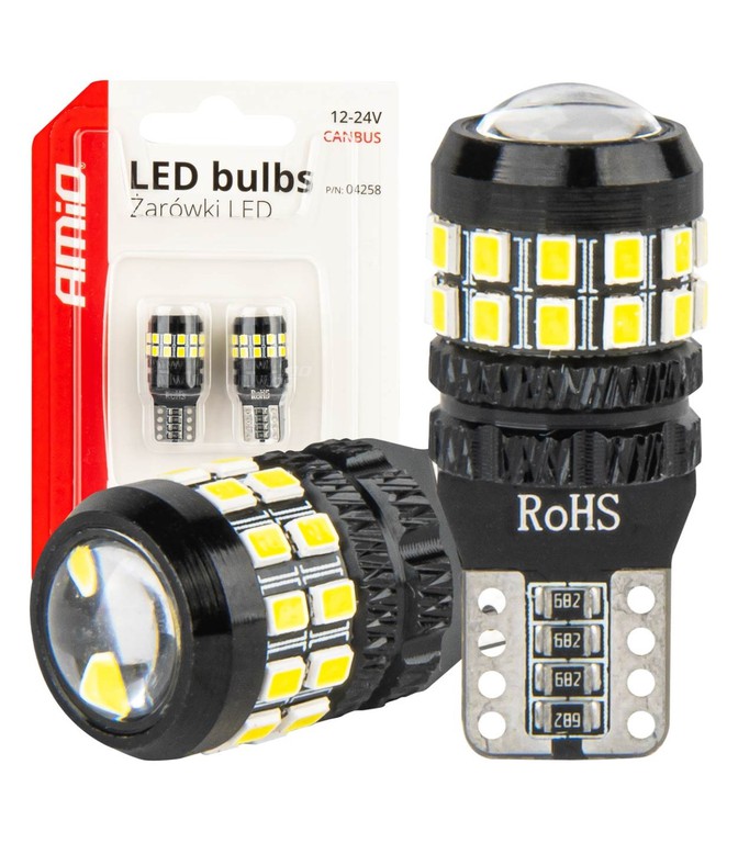 Amio - Λάμπες LED CANBUS T10 (W5W) 27SMD 2016 Λευκές 5500K 12V/24V - 2τεμ. (04258/AM)