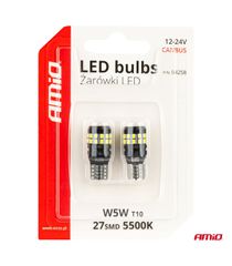 Amio - Λάμπες LED CANBUS T10 (W5W) 27SMD 2016 Λευκές 5500K 12V/24V - 2τεμ. (04258/AM)-thumb-4