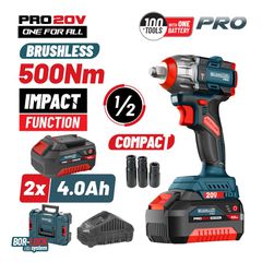 BBP5422X44CA Μπουλονόκλειδο Compact Brushless Mπαταρίας 20V (2x4.0Αh) - ΜΕ ΜΠΑΤΑΡΙΑ & ΦΟΡΤΙΣΤΗ - BORMANN PRO (#083245)