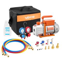 Σετ αντλίας κενού και μετρητή VEVOR AC, 4,5 CFM 127 L/min, Μονοβάθμια αντλία κενού HVAC με περιστροφικό πτερύγιο, Κιτ μετρητή πολλαπλής εισαγωγής, για R134a R22 R410a R1234YF R32, με τσάντα μεταφοράς,