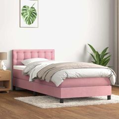 Box Spring κρεβάτι με στρώμα ροζ 90x210 εκ. Βελούδινο 3316580