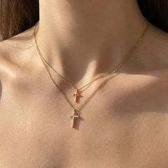 Γυναικείος σταυρός χρυσός διπλός-thumb-1
