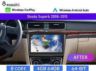 SKODA SUPERB 2008-2015 και μετά Android Car Radio 10" 4+64GB Ασύρματο CarPlay & Aσύρματο Android Auto GPS WiFi DSP