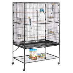 Κλουβί πουλιών VEVOR, 930 x 580 x 1510 mm, επίπεδης οροφής, από σφυρήλατο σίδερο με κούρνιες, συρόμενο δίσκο και πλαστικές ταΐστρες, για μπλε αιδοίο, κοκατίλ, καναρίνι, παπαγάλο μοναχό, αφρικανικό γκρ