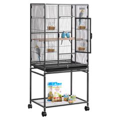 Κλουβί πουλιών VEVOR, 625 x 425 x 1370 mm, επίπεδης οροφής, κλουβί πτήσης από σφυρήλατο σίδερο με κούρνιες, συρόμενο δίσκο και πλαστικές ταΐστρες, ροδάκια, για παπαγάλους, μπλε αιδοίο, κοκατίλ, καναρί