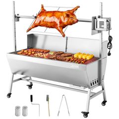 Ψησταριά VEVOR, Σούβλα για χοιρινό και αρνί 38W BBQ εξωτερικού χώρου, Ψησταριά για σούβλα κάρβουνου με χωρητικότητα 60 kg, ρόδες και ύψος 4 επιπέδων, Κιτ ηλεκτρικής σούβλας από ανοξείδωτο ατσάλι για κ