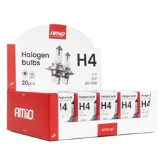 Amio Σετ Λαμπτήρων Αλογόνου H4 12V 60/55W με UV Φίλτρο (E8) 20τεμ. (04401/AM)