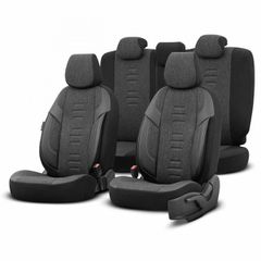 Amio - ΚΑΛΥΜΜΑΤΑ ΚΑΘΙΣΜΑΤΩΝ OTOM THRONE 102 SMOKED ΜΑΥΡΟ/ΓΚΡΙ ΛΙΝΟ & ΔΕΡΜΑΤΙΝΗ SET - 1 σετ. (OT86755/AM)