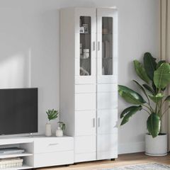 Highboard FLORIN Υψηλής γυαλάδας λευκό 60 x 35 x 182 εκ. 3397918