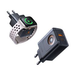 Mcdodo CH-3700 Φορτιστής Ταξιδίου 2-σε-1 30W με USB-C, USB-A & Ενσωματωμένη Βάση Apple Watch - Μαύρο