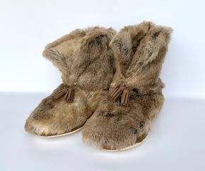 Pottery Barn PB Teen Wolf Ankle Tassel Faux Fur Booties Slippers - Παντόφλες από συνθετική γούνα X-Large