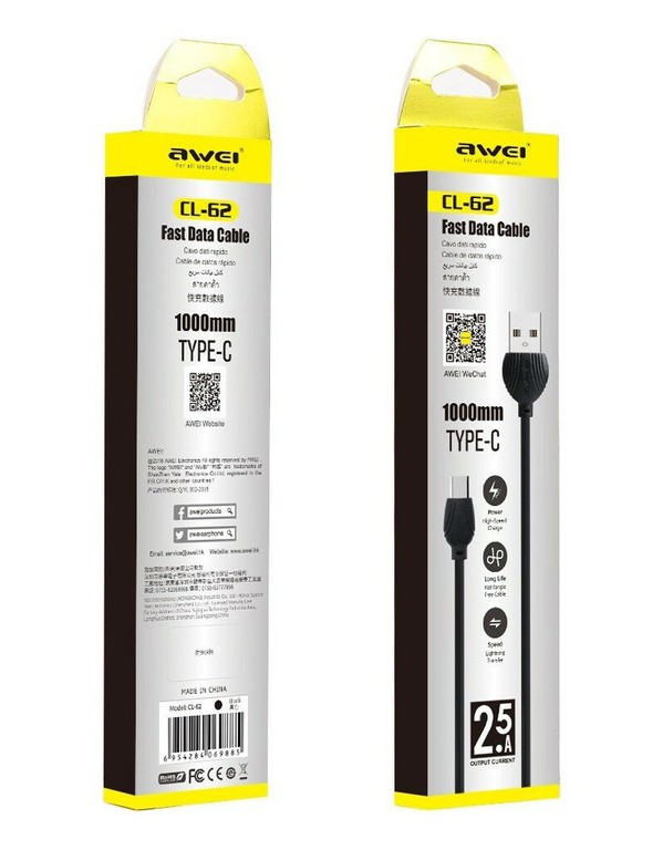 Καλώδιο φόρτισης & data - Type-C - CL-62 - AWEI - 036481