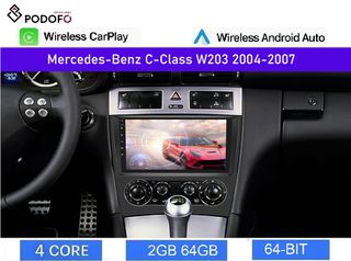 Mercedes Benz C-Class W203 (2004-2008) Android οθόνη 9" 2+64GB Ασύρματο CarPlay & Aσύρματο Android Auto GPS  WiFi EQ