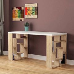 Γραφείο με βιβλιοθήκη ξύλινο megapap labirent sapphire oak-λευκό 140x60x75cm