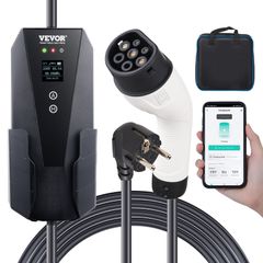 Φορητός φορτιστής EV VEVOR Τύπος 2, 16A 3,7 kW, Φορτιστής αυτοκινήτου ηλεκτρικού οχήματος με καλώδιο φόρτισης 28 ποδιών CEE 7/7 βύσμα LCD οθόνη, IEC 62196 Οικιακός σταθμός φόρτισης EV με γάντζο καλωδί