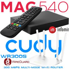 Set-top box linux MAG540 4K + router Wi-Fi 4 CUDY WR300S 2.4GHz 300Mbps