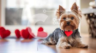 Intra Συλλεκτικό Ξύλινο Παζλ Plywood 4mm - Yorkshire Terrier με κόκκινες διακοσμήσεις σε σχήμα καρδιάς Σε Ξύλινο Κουτί - Διαστάσεις: 10x10 cm – 25 κομμάτια