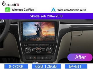 SKODA YETI 2014 Android Car Radio 10" 6+128GB Ασύρματο CarPlay & Aσύρματο Android Auto GPS WiFi DSP