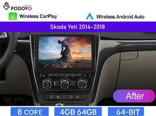 SKODA YETI 2014 Android Car Radio 10" 4+64GB Ασύρματο CarPlay & Aσύρματο Android Auto GPS WiFi DSP
